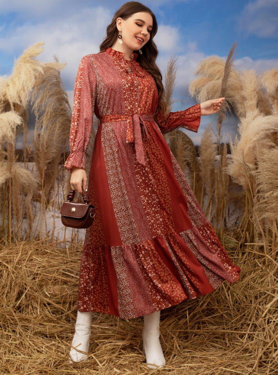 Plus Size Elegant Color Matching Women Dress