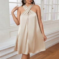 Plus Size Mid Length Slim Fit Suspender Dress Solid Color Pullover Soft Smooth Thin Acetate Satin Silk Nightdress