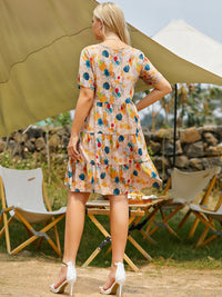 Plus Size Summer Casual round Neck Short Sleeves Printed Multi-Layer Stitching Big Swing Dress Dress