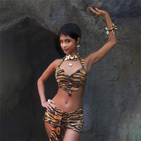 Spring Women Clothing Sexy Tiger Pattern Halter Cropped Tank Top Hip Skirt Two Piece Set for Women