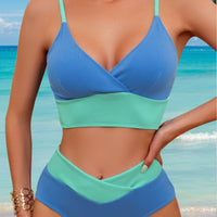 Bikini Sunken Stripe Color Matching High Waist Sexy Split Swimsuit Bikini Women Swimsuit