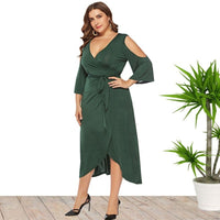 Plus Size Plus Size Summer Women Clothes Short Sleeve Split Lace up off Shoulder Dress