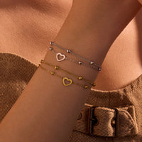 Fashionable Stainless Steel Double Layers Loving Heart Twin 18K Gold Non Fading Valentine Day Gift Bracelet