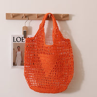 Large Capacity Hollow Out Cutout Straw Bag Fresh Candy Color One Shoulder Tote Woven Bag Portable Women Beach Bag
