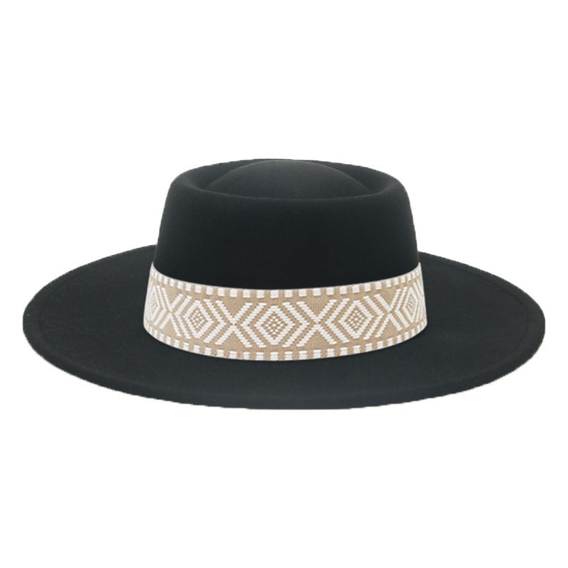 [Minimum order quantity is 2 pieces]Autumn Winter Dome Woolen Top Hat Big Brim Groove Pig Hat Retro Casual Flat Brim Monochrome Felt Cap