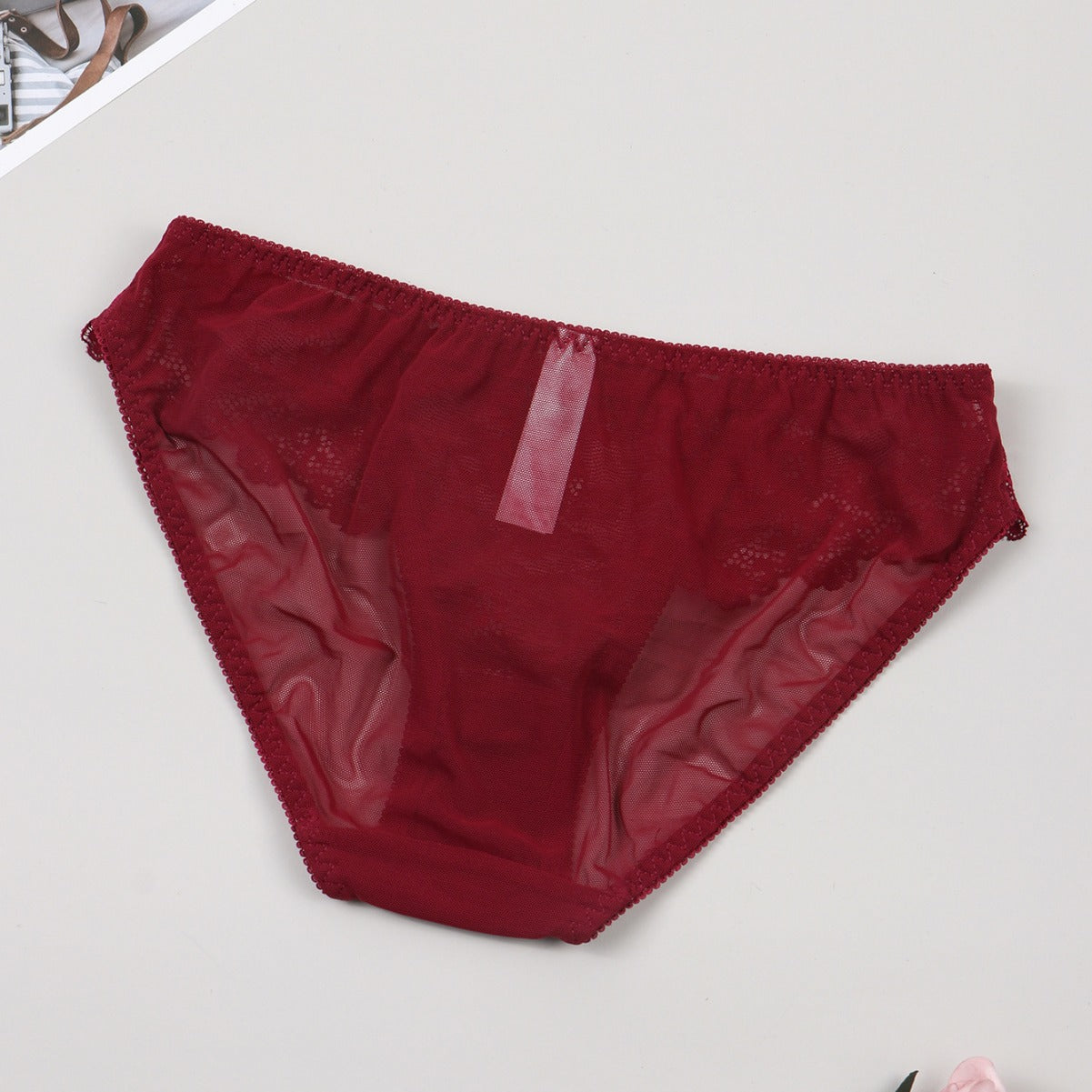 Ultra Thin Sexy Lace Hollow Out Cutout Mesh Translucent Low Waist Comfort Cotton Crotch Briefs for Women