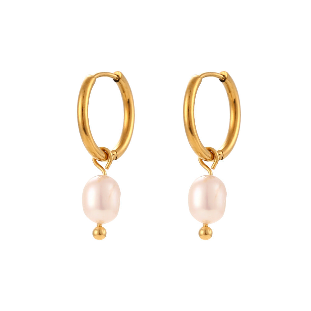 Simple Freshwater Pearl Gold Ear Ring