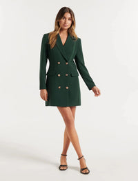 Slim Solid Color Casual Double Breasted Mid-Length Blazer Coat Dress