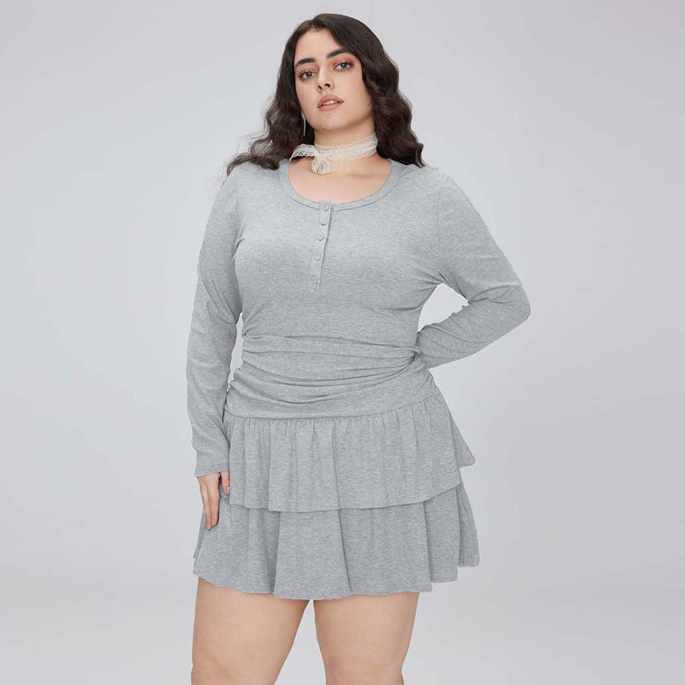 Plus Size Autumn Winter Women round Neck Dress Minimalist Long Sleeve A line Dress