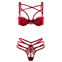 Sexy Thin Bra with a Thread T Back Cross Hollow Out Cutout Backless Lace Sexy Lingerie