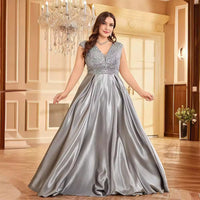 Plus Size Clothes Long Sleeve V neck Fishtail Cocktail Evening Dress Women