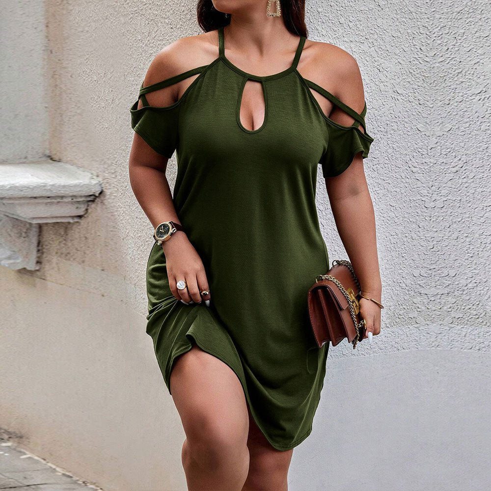 Plus Size Women Clothing Spring Summer Elegant Halter Dress off Shoulder