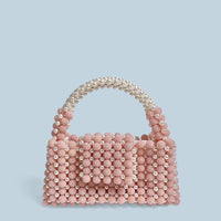 Autumn Textured Niche Advanced Pink Waxberry Pearl Ball Handmade Beaded Handbag