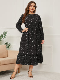 Plus Size Autumn Winter Printing Long-Sleeve round-Collar Dress