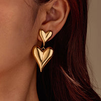Cool Stainless Steel Hollow Out Cutout Heart Shaped Tassel Earrings 18K Gold Texture Titanium Steel Earrings Ornament