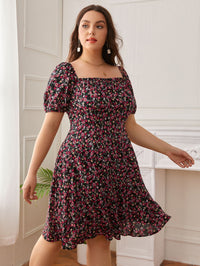 Plus Size Summer Sweet Square Collar Backless Floral Dress Boho Bohemian Vacation Dresses