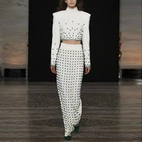 Heavy Industry Pearl Beaded Short Top Skirt Set Two Piece Set