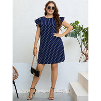 Summer Polka Dot Ruffled Dark Blue Short Dress Women