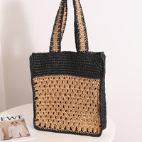 Color Matching Hollow Out Cutout out Crochet Shoulder Straw Bag Special Interest Design Hand Woven Bag Seaside Vacation Beach Bag