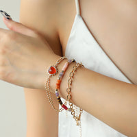 Original Elegant Heart Peach Semi Precious Stone Three Rows Twin Bracelet Necklace