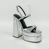 Thick High Heel Gold Silver One Word Waterproof Platform Square Toe Platform Women Size Shoes