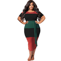 Plus Size Thread Stitching Contrast Color Tight Women Dress