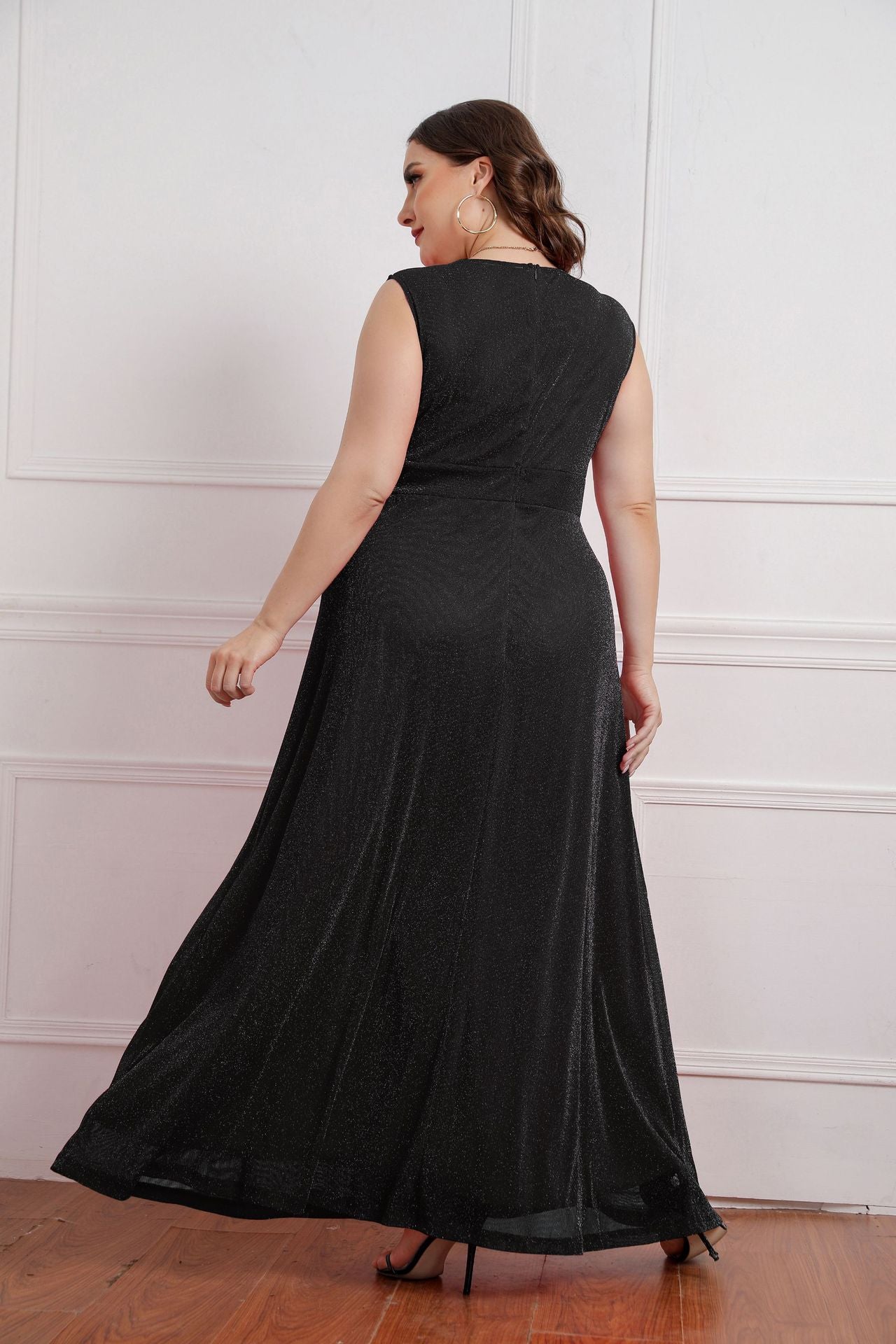Plus Size Women Summer Sleeveless V-neck Dress Maxi Dress