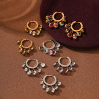 18K Vacuum Gold Plated round Diamond Stainless Steel Earrings for Women Affordable Luxury Colorful Crystals Titanium Steel Earrings Women