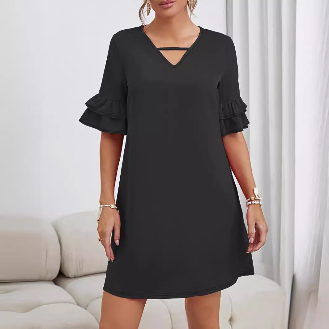 Spring Summer Mid Length plus Size Bell Sleeve Dress Women Clothing