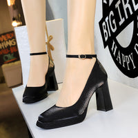Cocktail High Heels Wedding Shoes Thick Heel Super High Heel Waterproof Platform Satin Ankle Strap Shoes