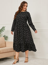 Plus Size Autumn Winter Printing Long-Sleeve round-Collar Dress