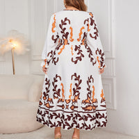 Plus Size Dress Printed Long Sleeve V neck Maxi Dress