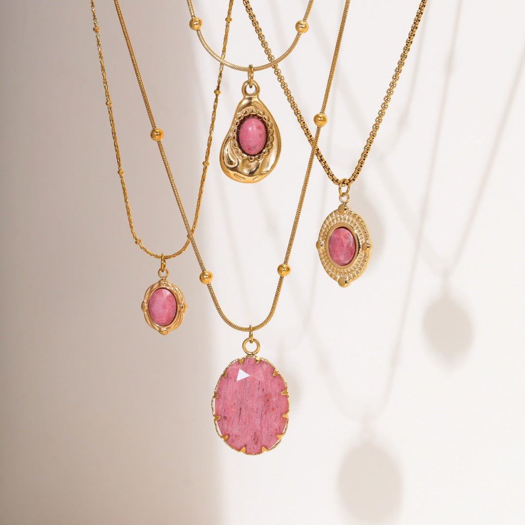 Arrival Rhodochrosite 18K Gold Titanium Steel Necklace for Women Affordable Luxury All Match High Sense Stainless Steel Embellished Accessories