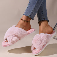 Women Fluffy Slippers Outerwear Cross Household Indoor Plush Lazy Cotton Slippers