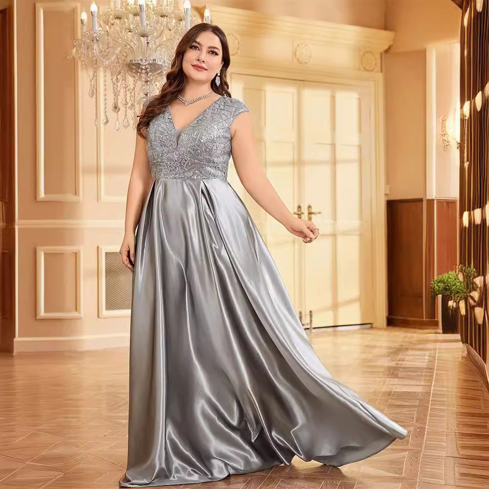 Plus Size Clothes Long Sleeve V neck Fishtail Cocktail Evening Dress Women