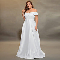PlusSize Satin off Shoulder Evening Dress Summer Catwalk Cocktail Dress