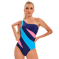 Sports One Piece Swimsuit Women Sexy One Shoulder Color Matching Swimsuit