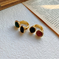 Designer Internet Celebrity Temperamental Minority Irregular Asymmetric Gem Contrast Color Two Color Open Ring for Women
