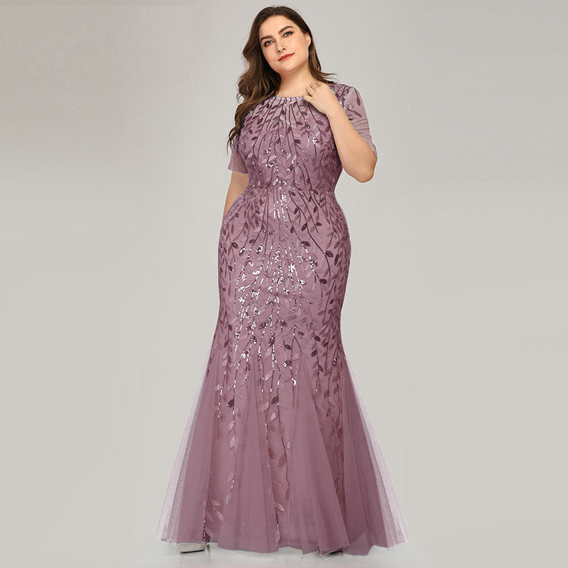 Plus Size Evening Dress Version Sequin Mesh Fishtail Slim Fit Sexy Women Clothing