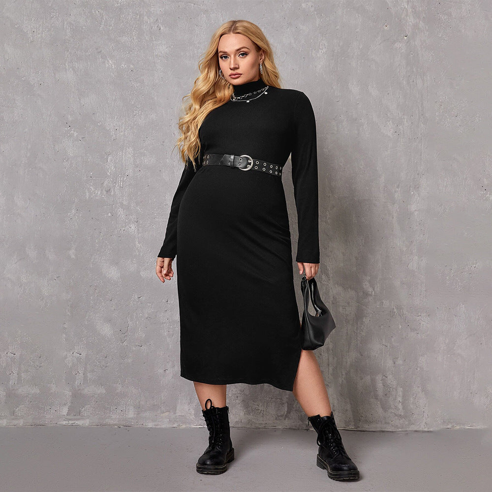 Plus Size Women Clothing Adult Lady like Woman Intellectual Dress Autumn Winter Turtleneck Bottoming Mid Length