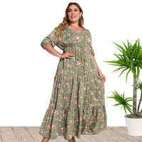 Plus Size Women Clothing Summer Bohemian Print Loose Dress