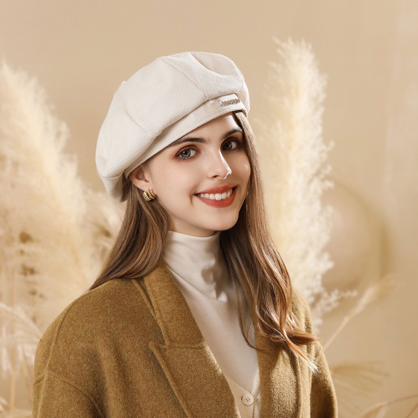 Autumn Winter Woolen Metal Label Beret Women Octagonal Cap Big Head Circumference Makes Face Look Smaller Artistic Painter Cap