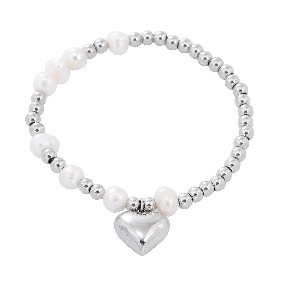 Pearl Heart Titanium Steel Bracelet Women Affordable Luxury All Match Beaded Stainless Steel Bracelet