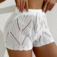 Summer Beach Pants Women Solid Color Sexy Knitted Hollow Out Cutout Beach Bikini Swimsuit Shorts Women