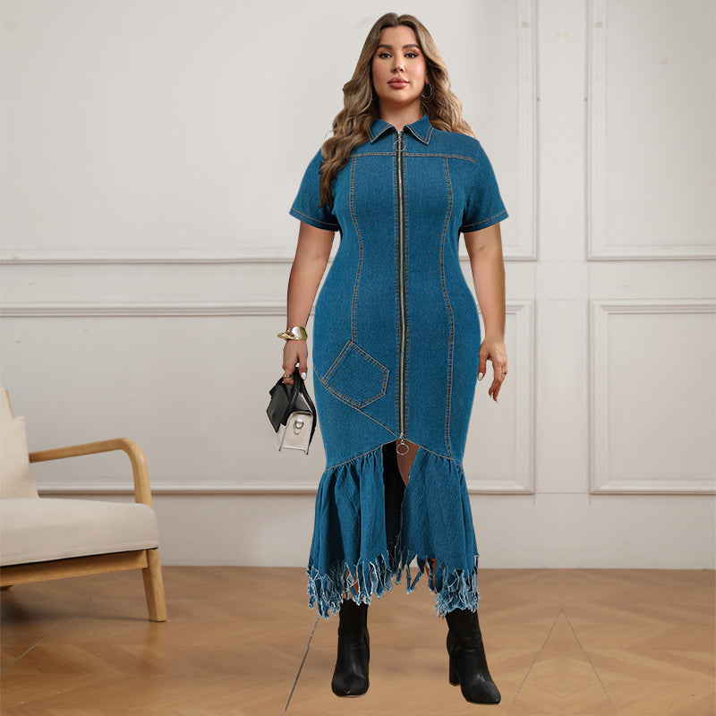 Plus Size Women Denim One Piece Dress