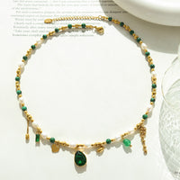 Court Non Fading Design Elegant Graceful Personality Freshwater Pearl Zircon Jade Turquoise Embellished Necklace