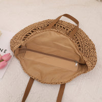 round Straw Bag One Shoulder Portable Hollow Out Cutout out Straw Bag Woven Bag Women Summer Seaside Casual Vacation Beach Bag
