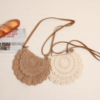 Lace Crossbody Cotton Thread Woven Bag Hollow Out Cutout Shoulder Straw Bag Vacation Beach Bag Women Bag