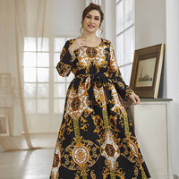 Plus Size Printed Pullover Office Maxi Dress Women With Belted