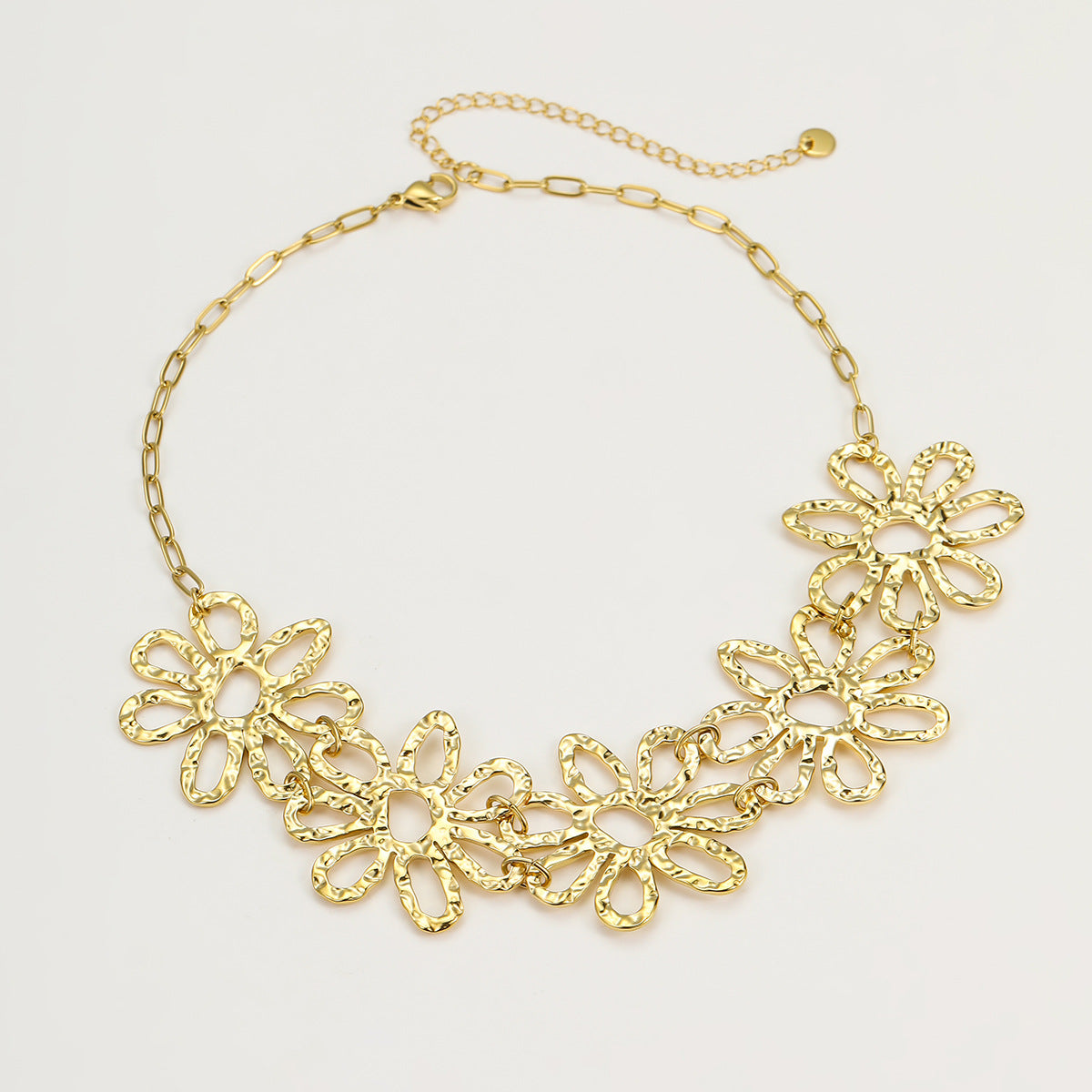 Retro Irregular Asymmetric Hollow Out Cutout out Pleated Floral Petals Necklace Light Luxury Personality Necklace Accessories
